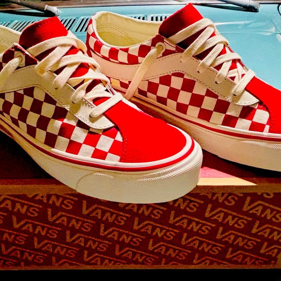 Vans Other - Vans Checkerboard Red and White Sneakers